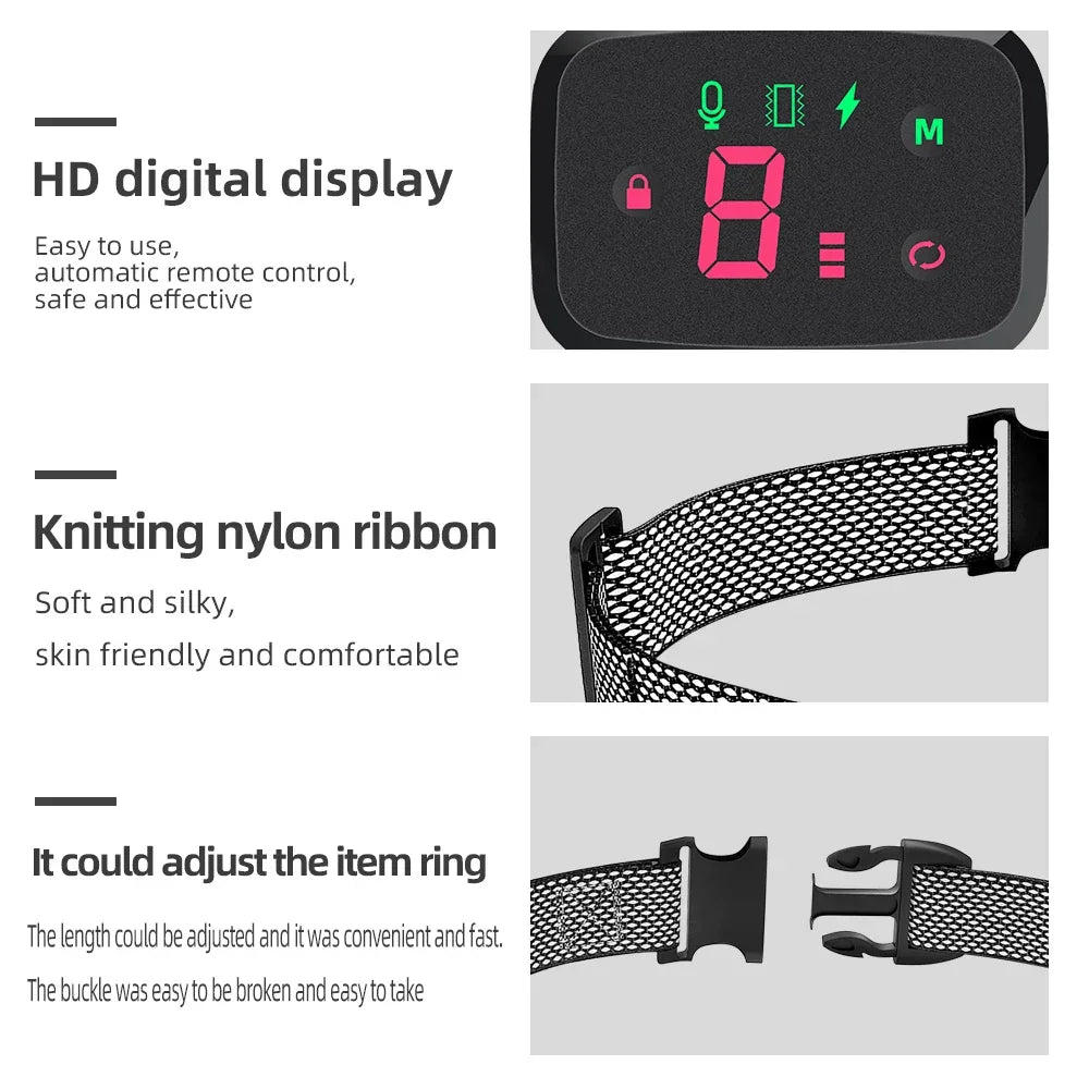 Coleira inteligente automática anti-latido para cães com display digital HD, IP67 à prova d'água, recarregável, para impedir latidos